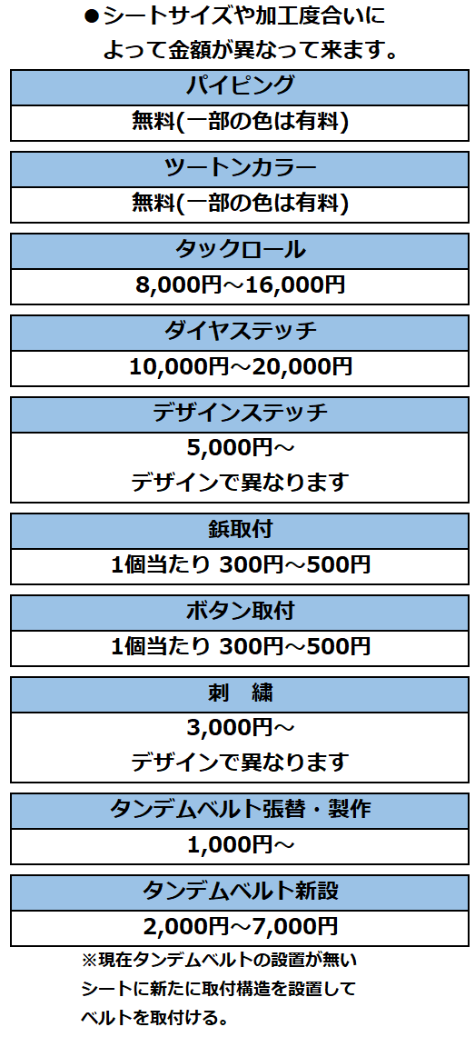 表皮加工オプション料金