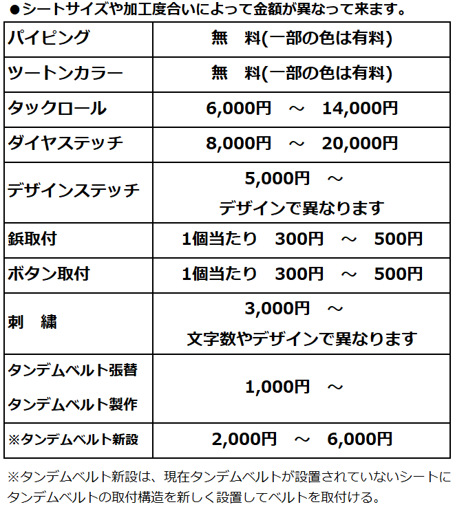 オプション料金表1PC