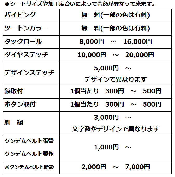 表皮の加工オプション料金の画像